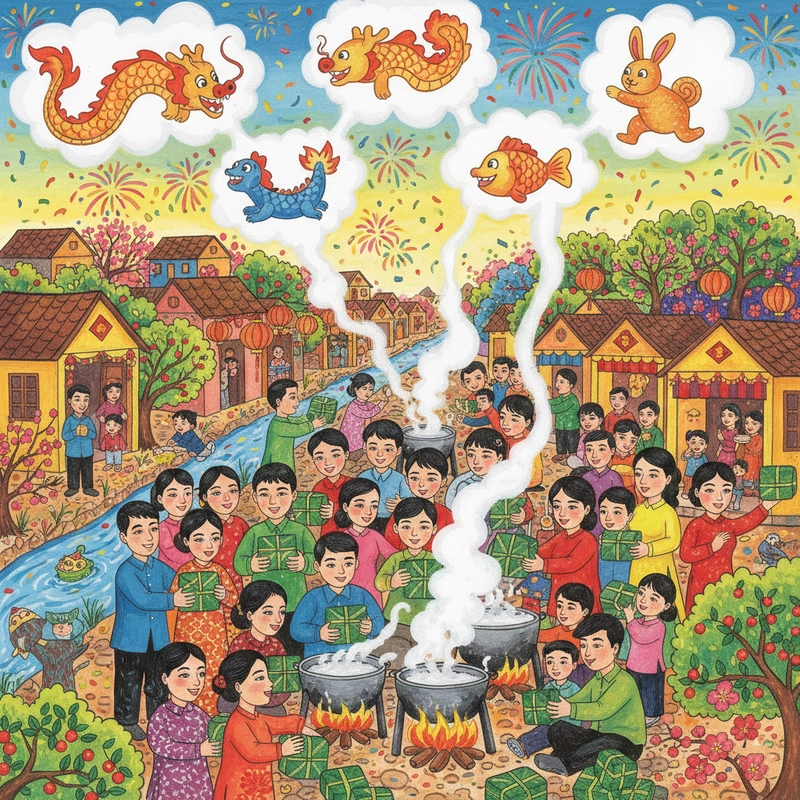 Vẽ tranh ngày Tết mang sắc đỏ vui tươi.