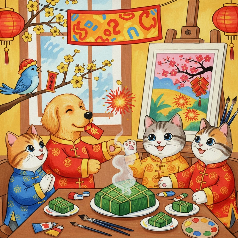 Vẽ tranh ngày Tết với hình ảnh lì xì đầu năm.