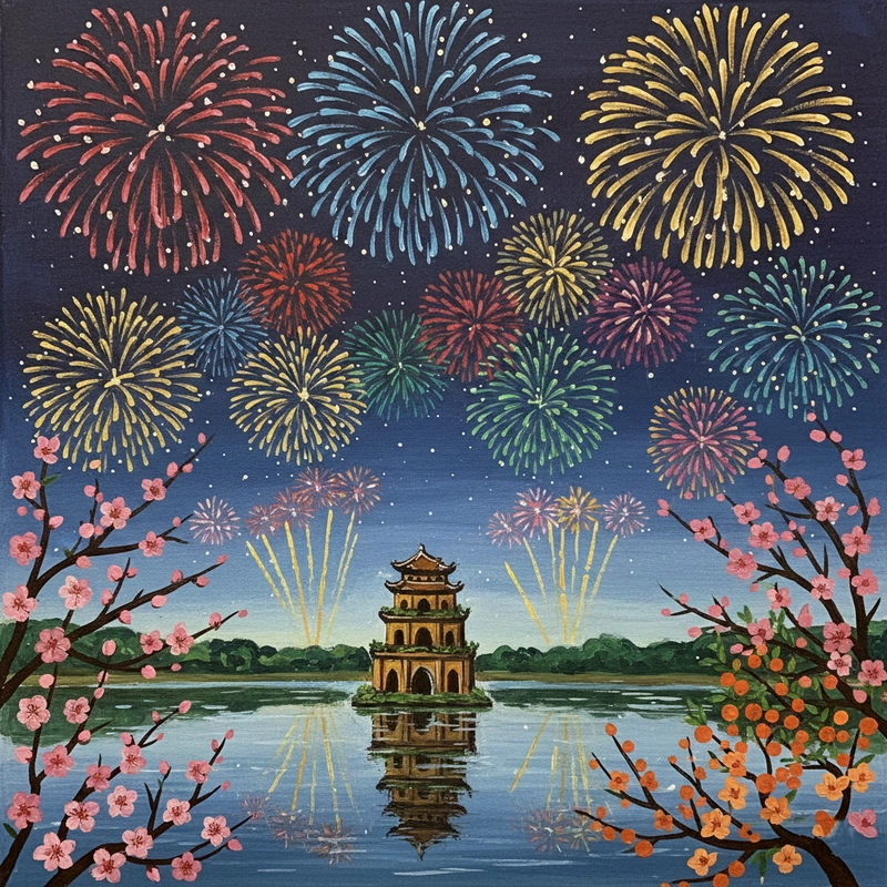 Vẽ tranh pháo hoa ngày hội