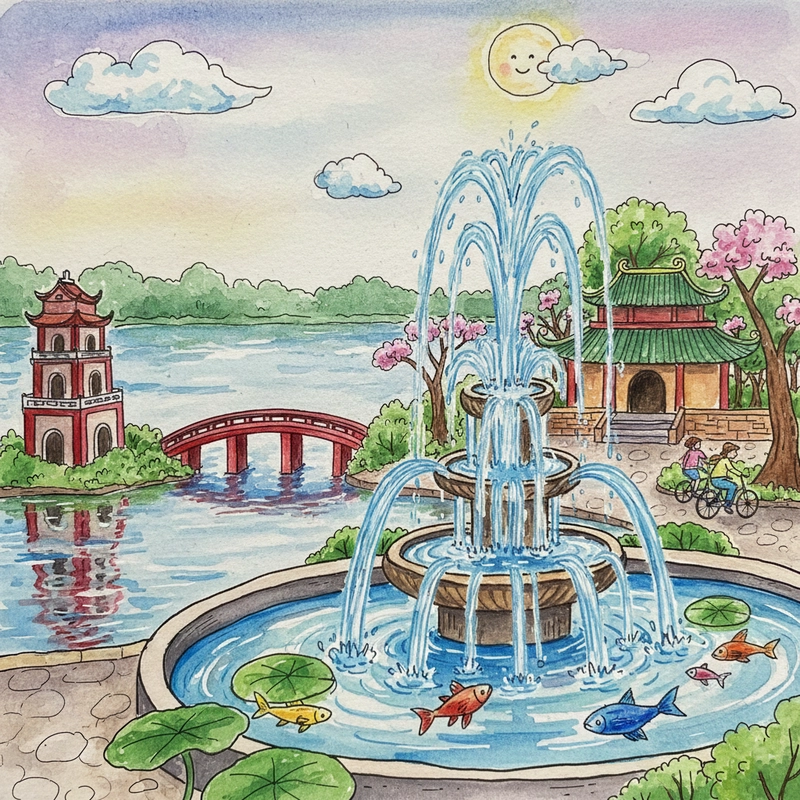 Vẽ tranh phong cảnh Hồ Gươm nhẹ nhàng và gần gũi