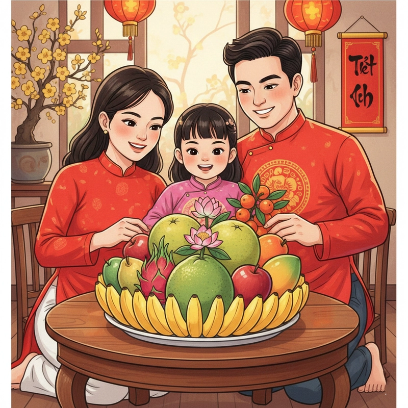 Vẽ tranh sum họp gia đình ngày Tết truyền thống