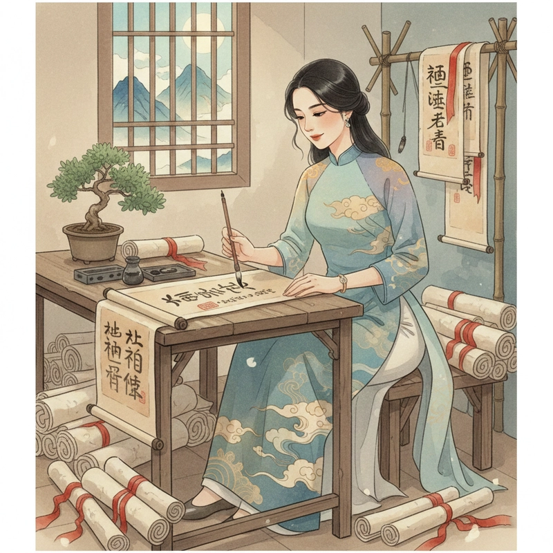 Vẽ tranh thời trang áo dài mang nét truyền thống