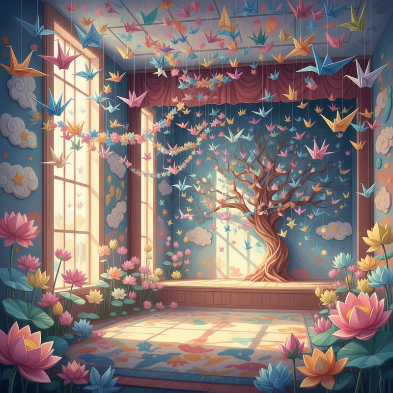 Vẽ tranh trang trí hội trường 20-11 sắc màu tươi.