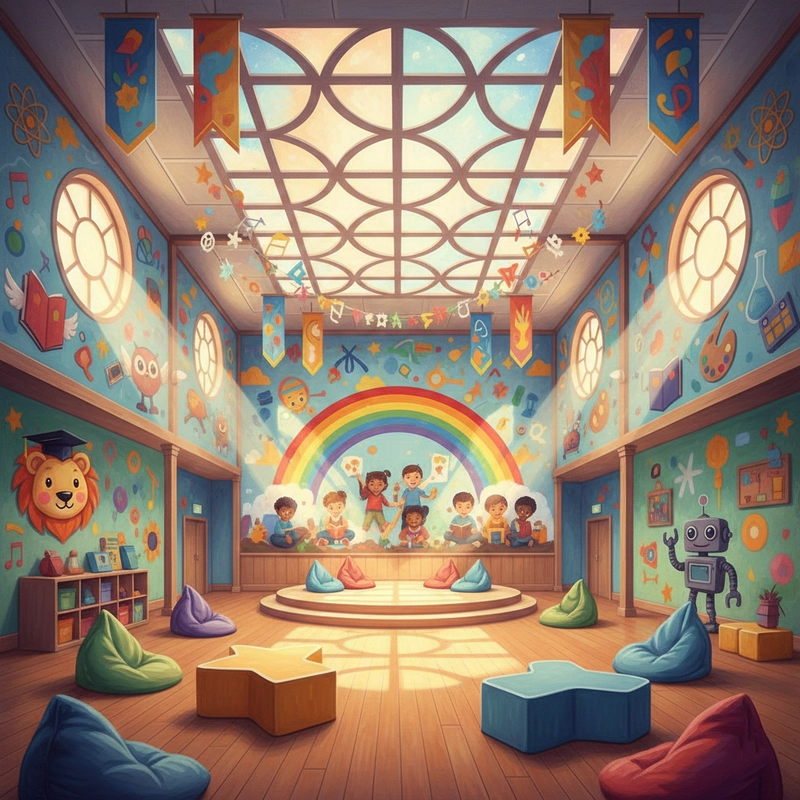 Vẽ tranh trang trí hội trường đẹp và ấn tượng.