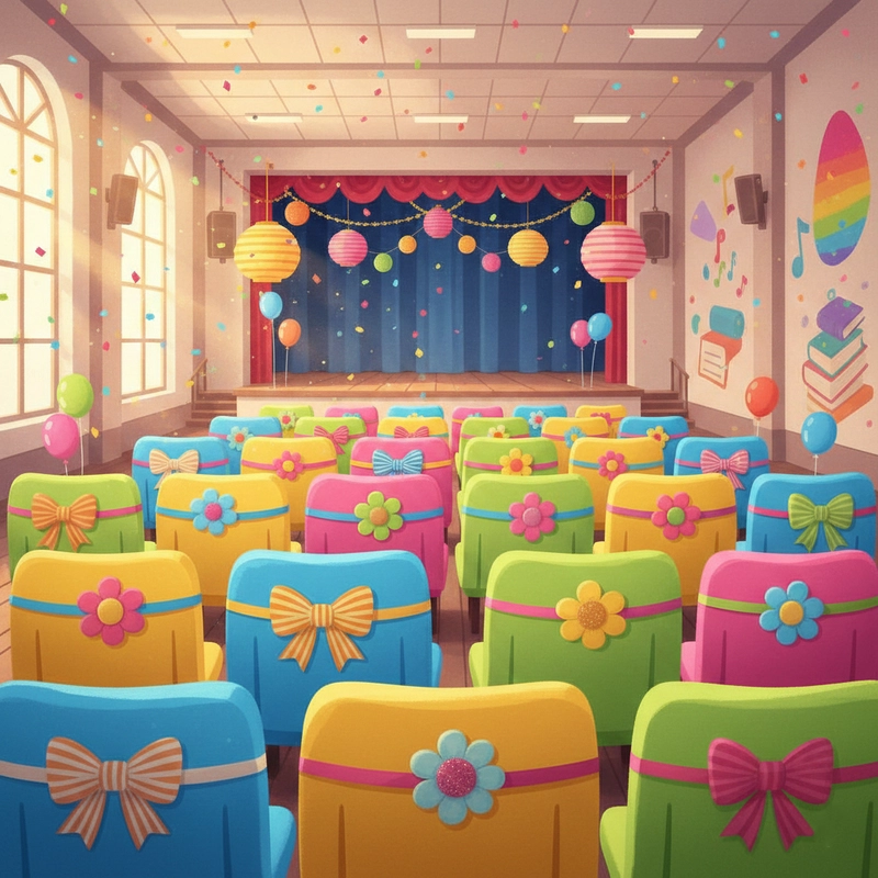 Vẽ tranh trang trí hội trường mang phong cách trang trọng.