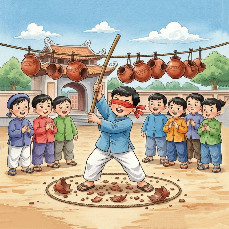 Vẽ tranh trò chơi dân gian đập niêu đất