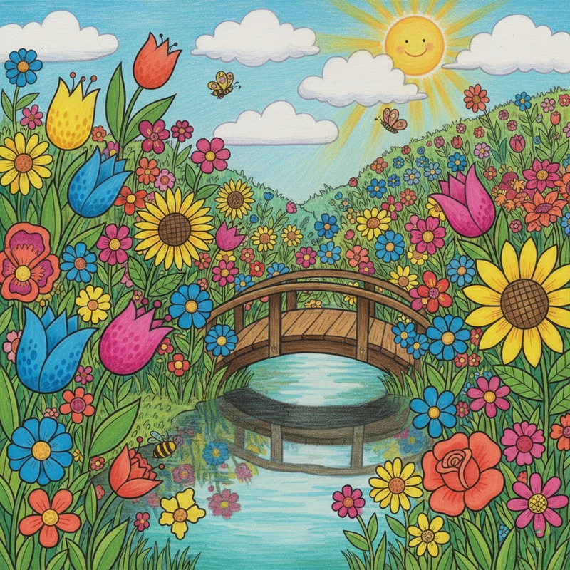 Vẽ tranh vườn hoa phong cảnh đẹp