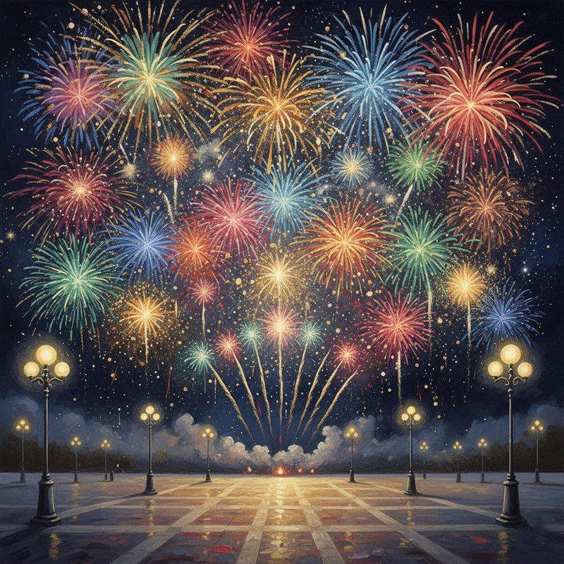 Vẽ tranh xem pháo hoa ngày xuân