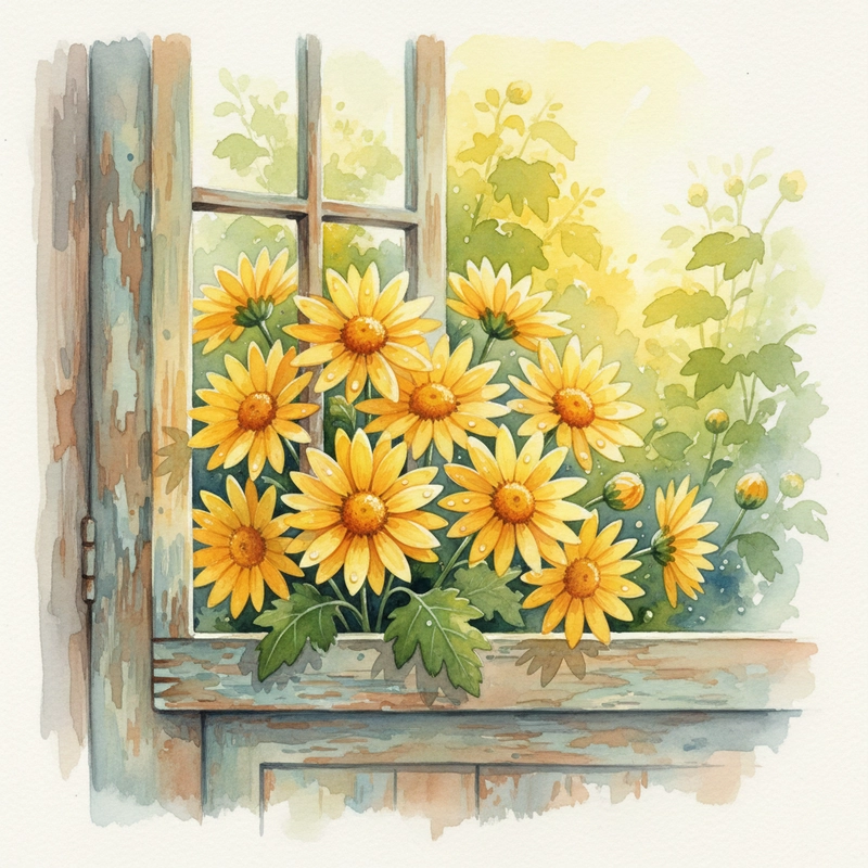 Vẽ vườn hoa cúc phong cảnh