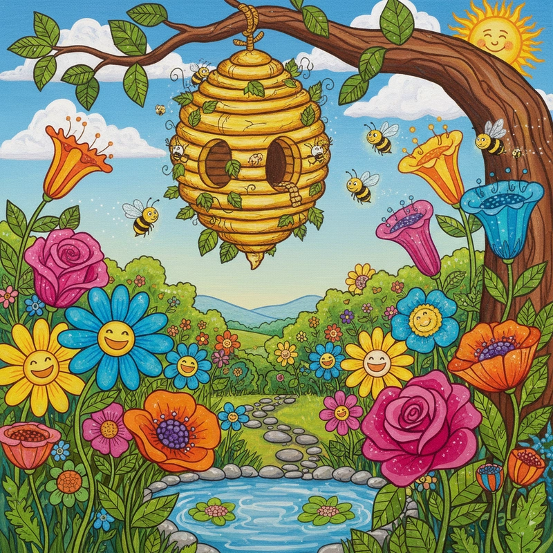 Vẽ vườn hoa màu sắc tươi sáng