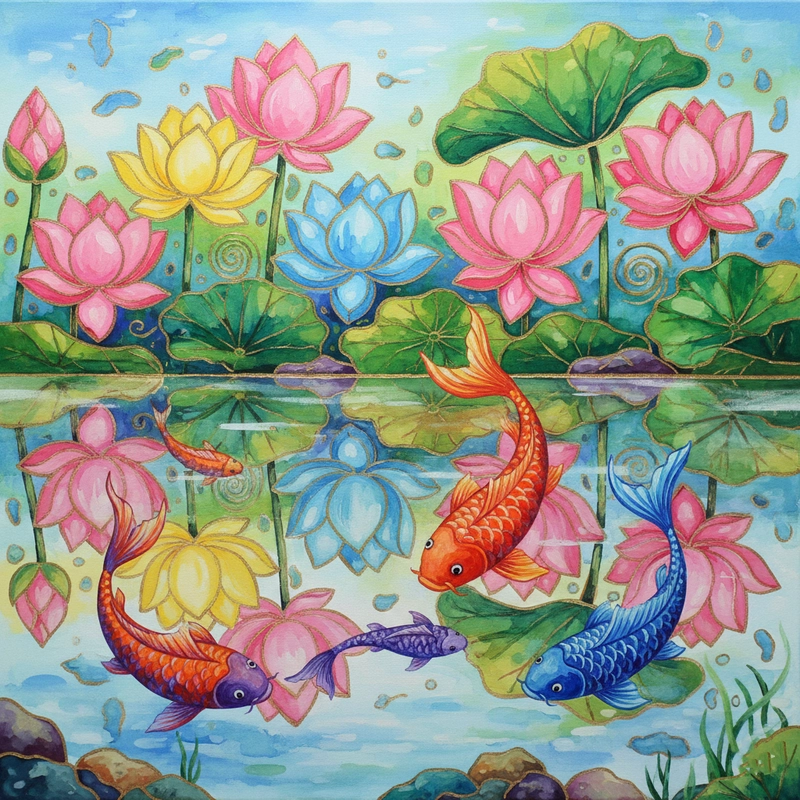 Ý tưởng tranh cá chép hoa sen