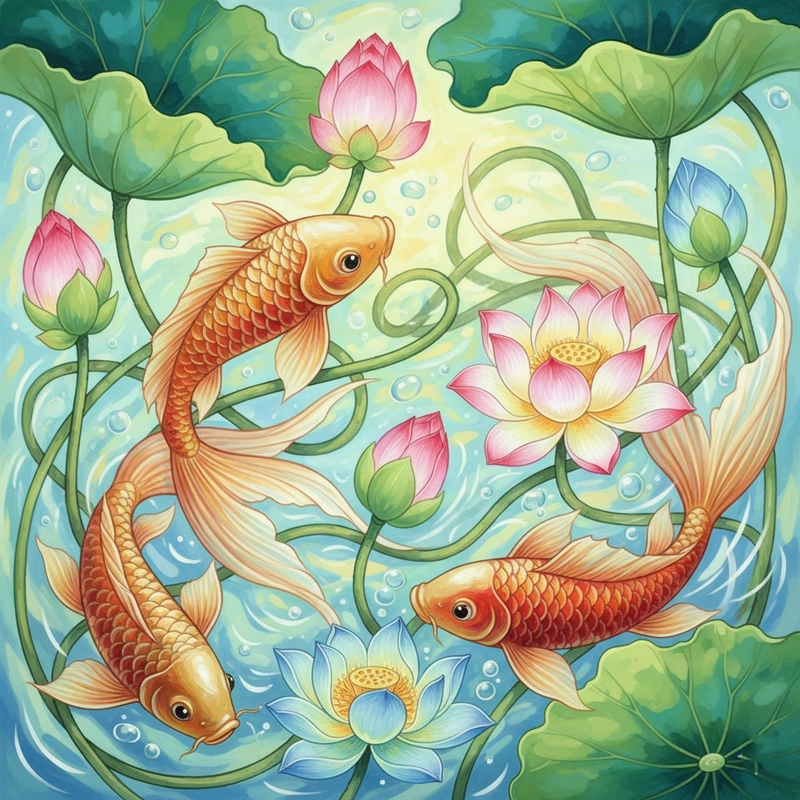 Ý tưởng vẽ hoa sen cá chép