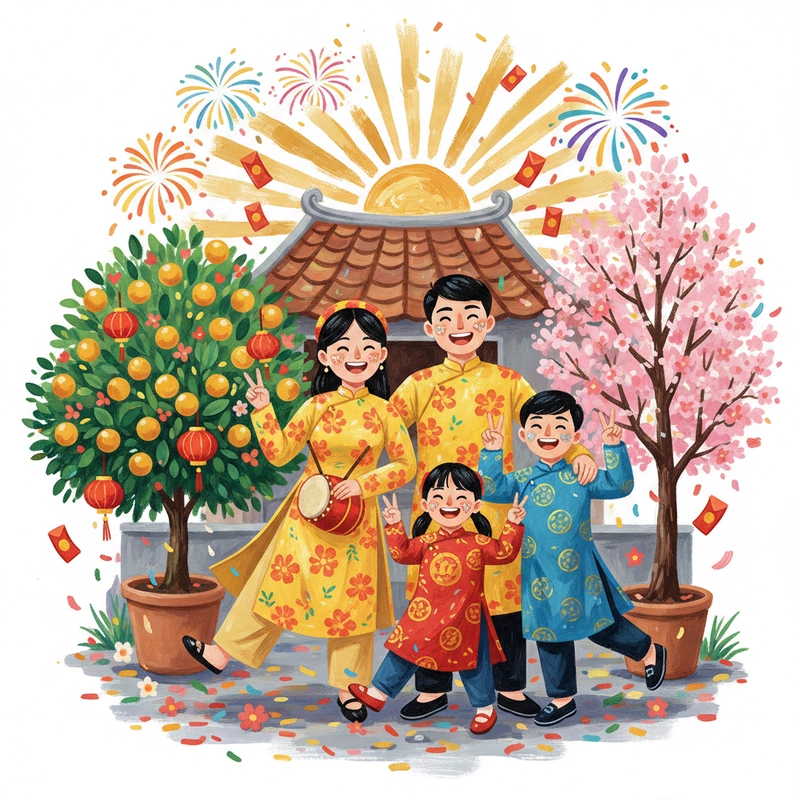 Ý tưởng vẽ tranh gia đình ngày Tết đơn giản nhất