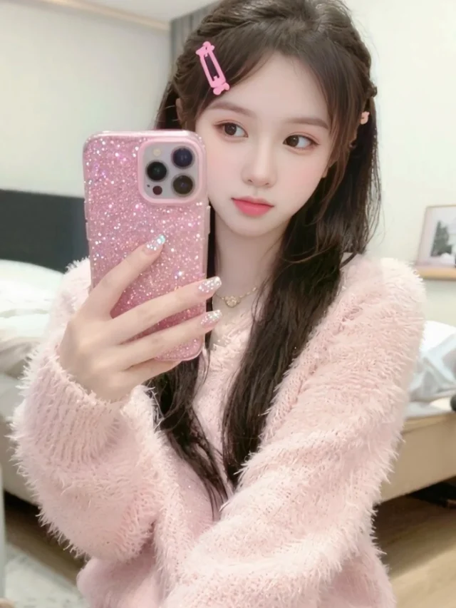 Ảnh gái xinh che mặt bằng điện thoại tóc suôn dài