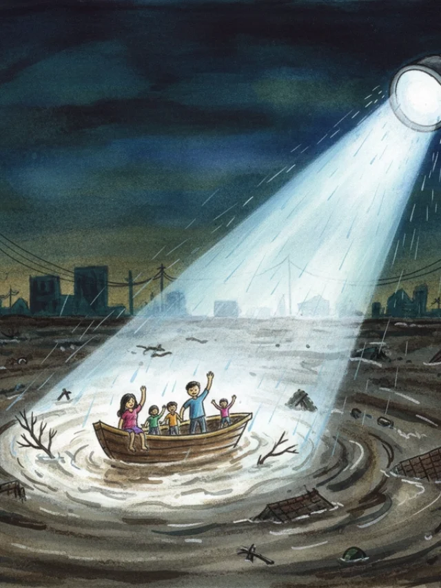 Mẫu tranh đề tài lũ lụt miền Trung