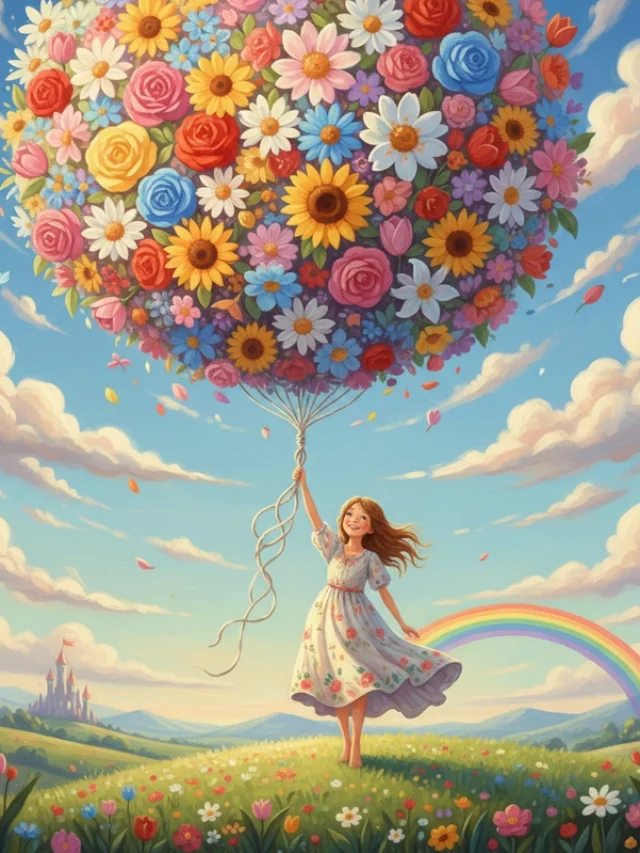 Tranh vẽ cô gái và hoa phong cách nhẹ nhàng