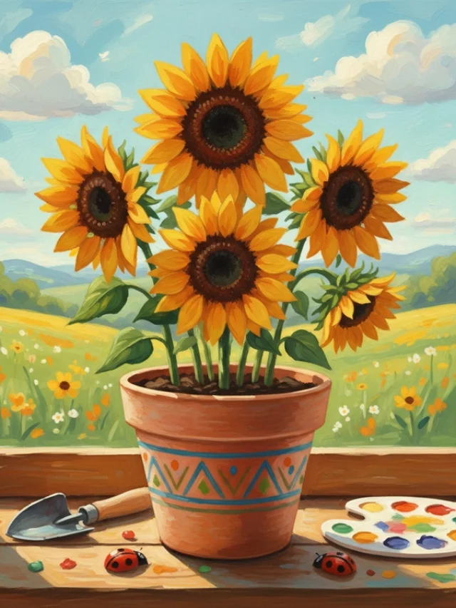 Tranh vẽ hoa hướng dương màu sắc rực rỡ