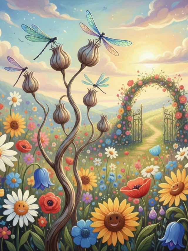 Tranh vườn hoa bố cục đơn giản