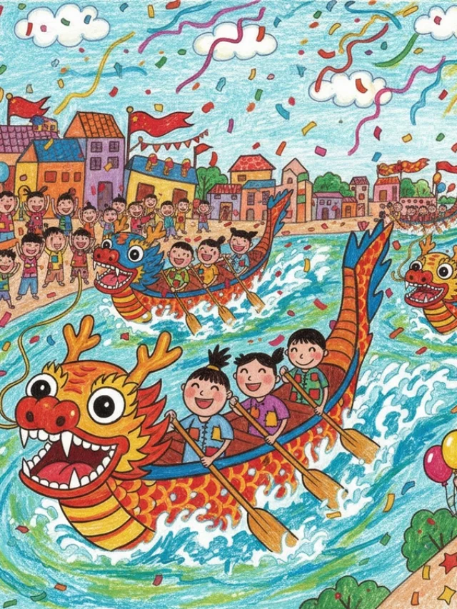 Vẽ cảnh thi đua thuyền truyền thống đầy năng lượng