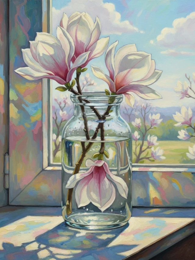 Vẽ tranh hoa mộc lan nghệ thuật