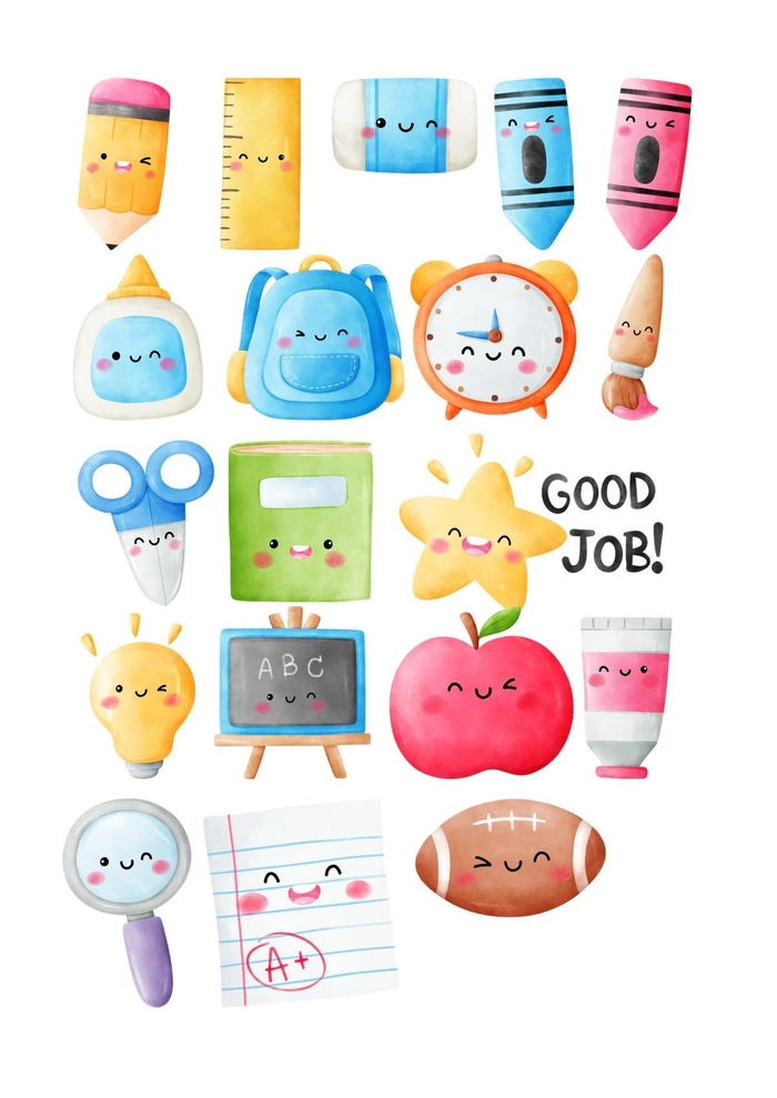 Sticker đồ dùng học tập phong cách học đường
