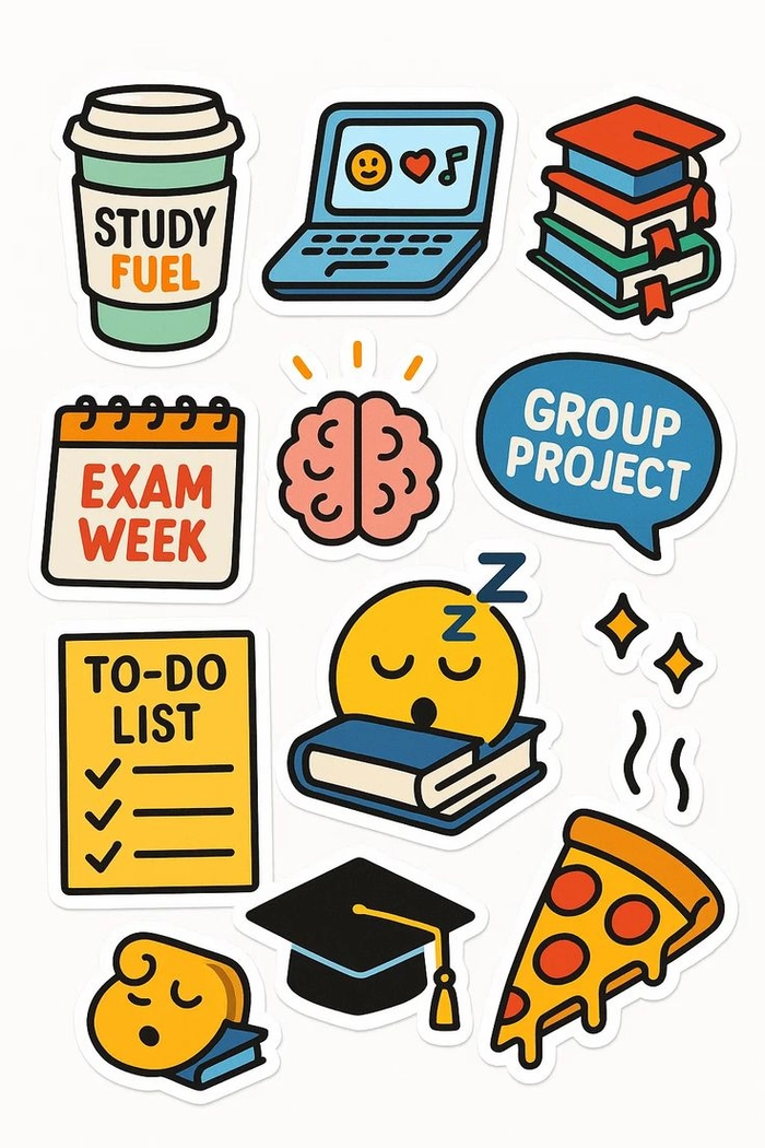 Sticker đồ dùng học tập tối giản