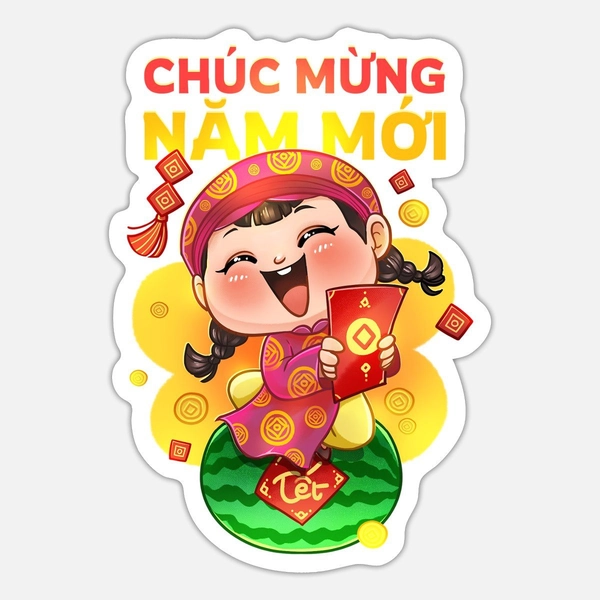 Sticker chúc mừng năm mới vui nhộn và sinh động