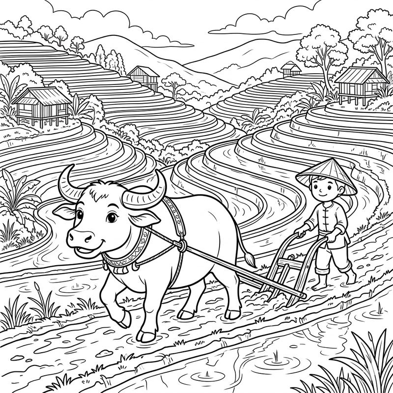Hình tô màu con trâu đơn giản