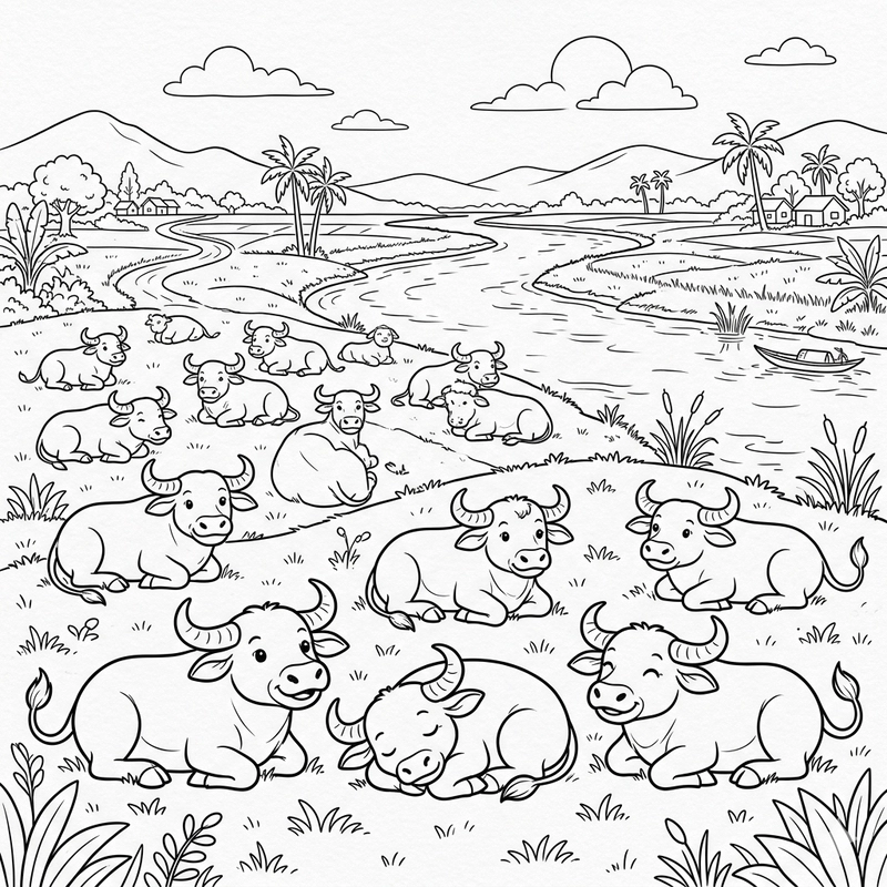 Hình tô màu con trâu nhiều lựa chọn