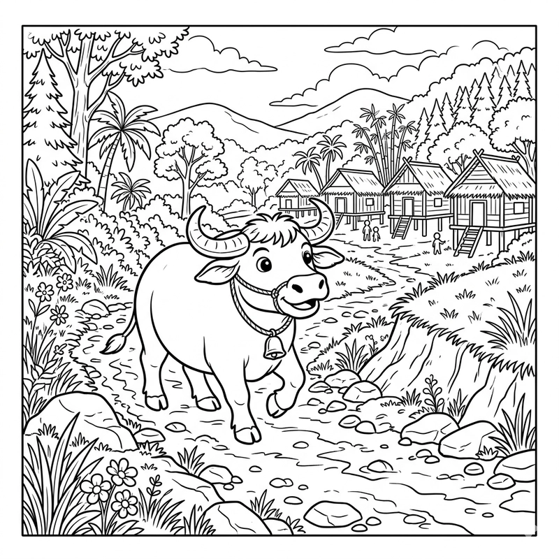 Tranh tô màu con trâu đẹp cho trẻ