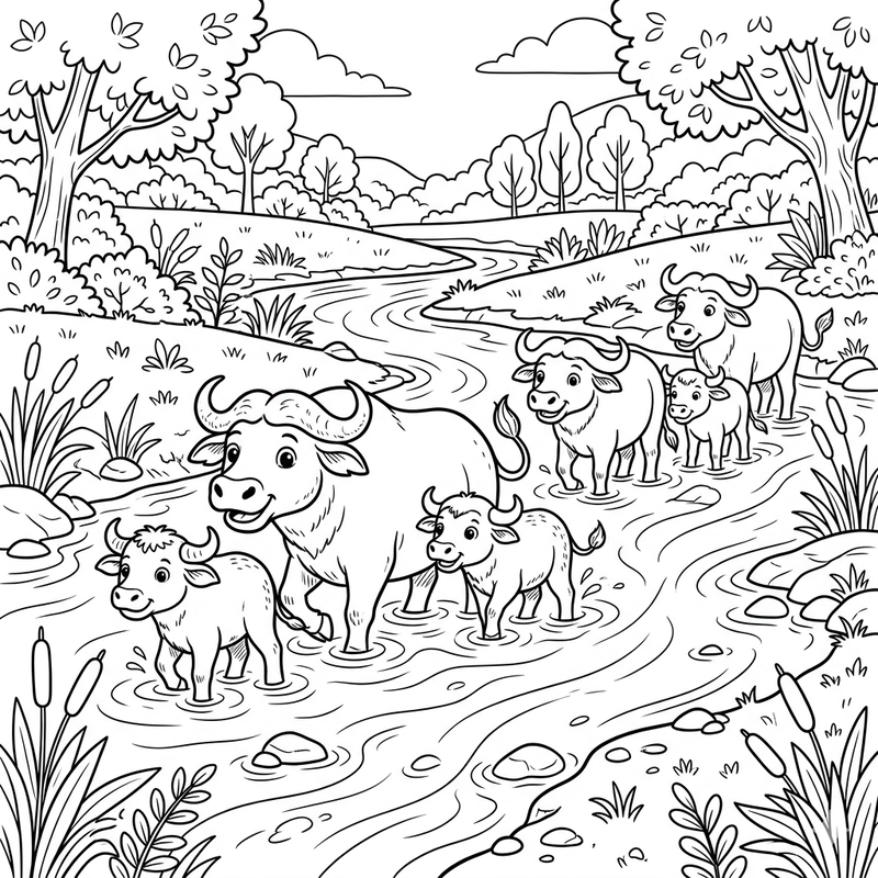 Tranh tô màu con trâu miễn phí
