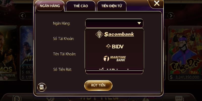 Cách rút tiền Sunwin bằng thẻ ngân hàng Việt Nam