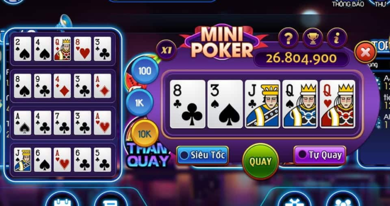 Mini Poker là game bài điện tử tốc độ cao
